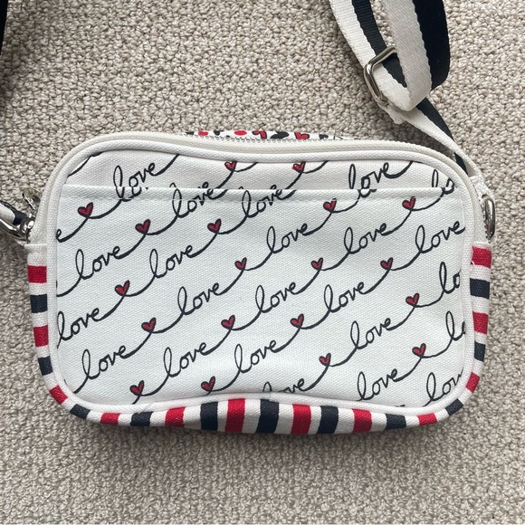 NEW Brighton LOVE SCROLL Canvas Love White/Black/Red Heart Crossbody Bag NWT - Picture 4 of 9